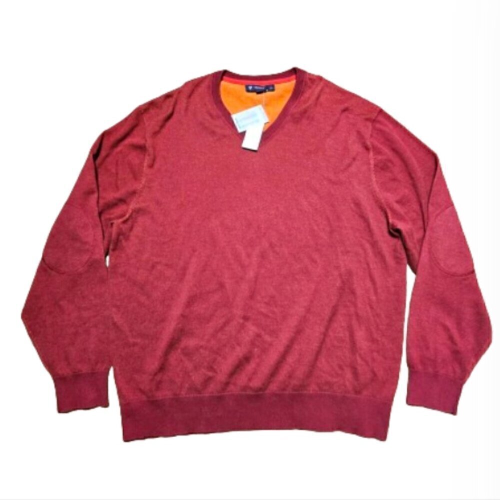 Cremieux Classic V-Neck Knit Sweater Cherry Red Mens Mens XL Elbow Patch NWT
